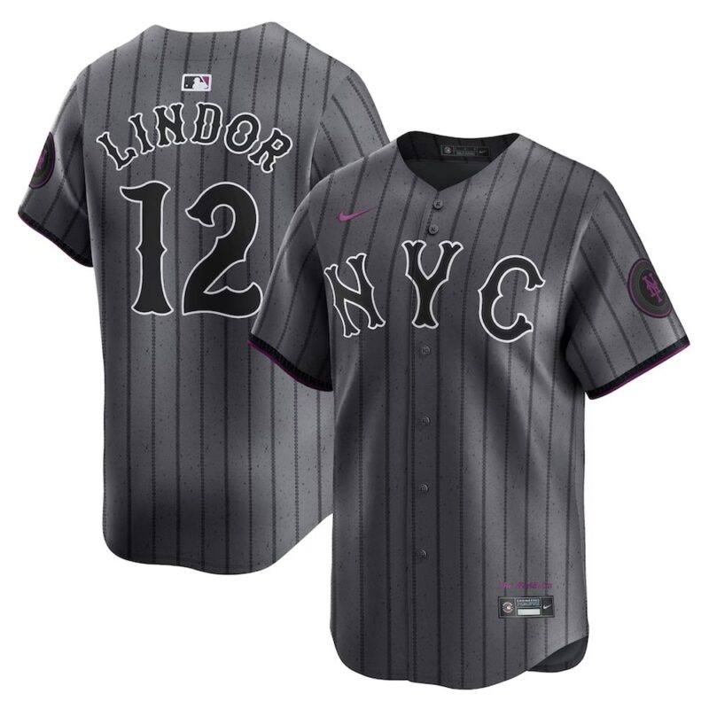 Men's New York Mets #12 Francisco Lindor  Graphite 2024 City Connect Limited Player Jersey